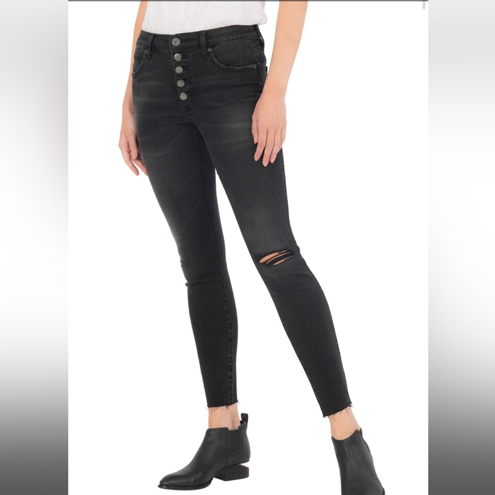 Kut From The Kloth Black Exposed Button Fly Raw Hem Ankle Skinny Jeans Size 4